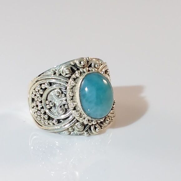 Bali Larimar Ring Sterling Silver Size 7 - Picture 5 of 8